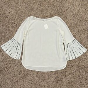 Calvin Klein medium white blouse with silver studs at the bottom of bell sleeves